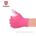 Hespax Safety rosa malha com luvas protetidas com revestimento de PU